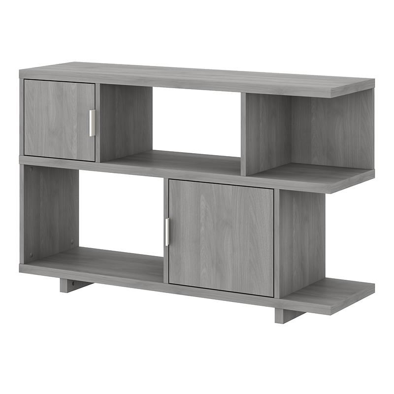 Madison Avenue Low Bookcase with Doors in Modern Gray - Engineered Wood