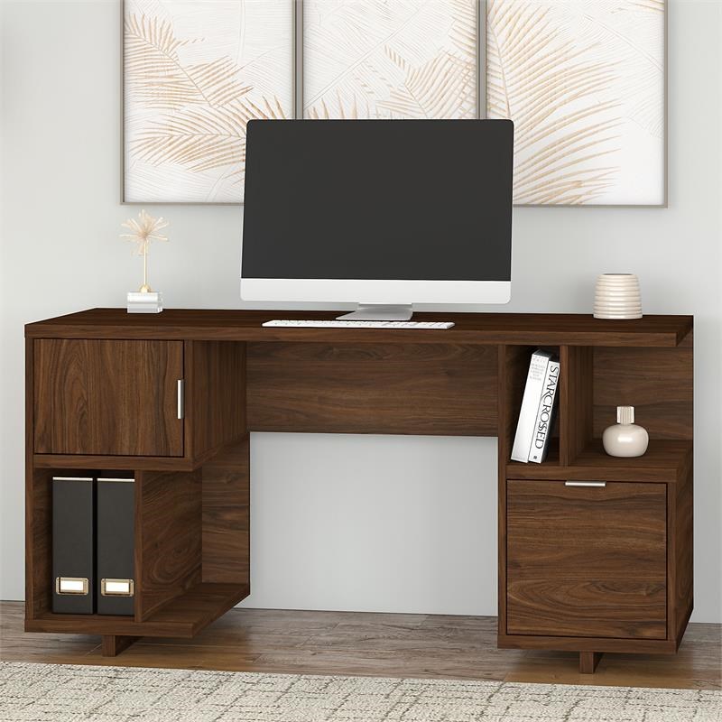 Madison Avenue 60W Computer Desk with Storage in Modern Walnut - Engineered Wood