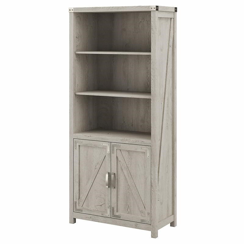 Cottage Grove 5 Shelf Bookcase with Doors in Cottage White - Engineered Wood