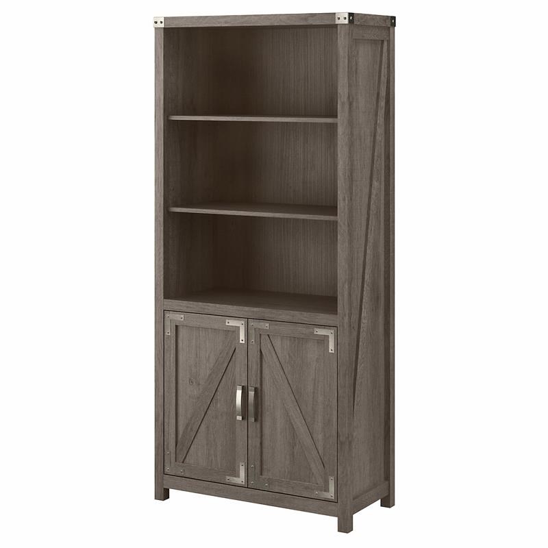 Cottage Grove 5 Shelf Bookcase with Doors in Restored Gray - Engineered Wood