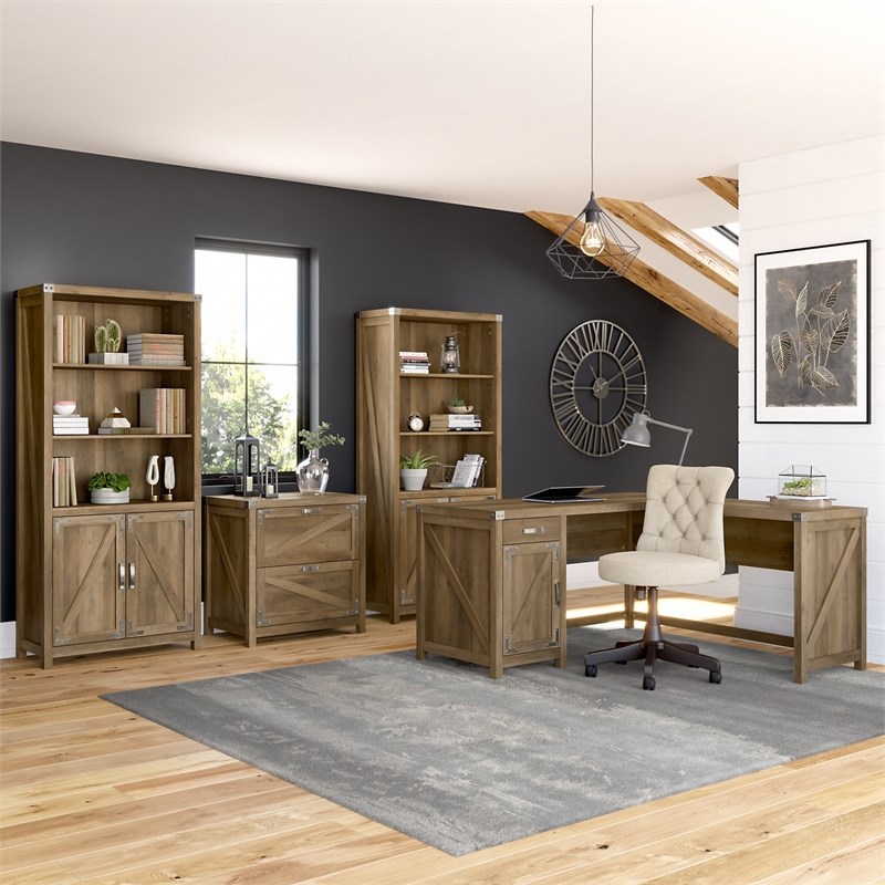 Cottage Grove 60W L Shaped Desk with Storage in Reclaimed Pine - Engineered Wood
