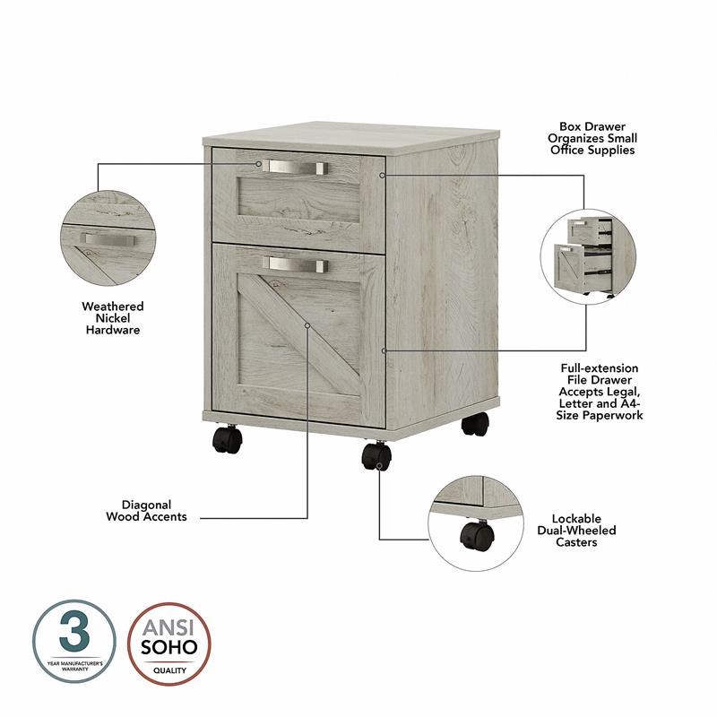 Cottage Grove 2 Drawer Mobile File Cabinet in Cottage White - Engineered Wood