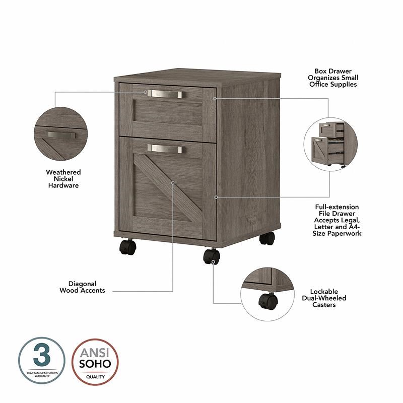 Cottage Grove 2 Drawer Mobile File Cabinet in Restored Gray - Engineered Wood