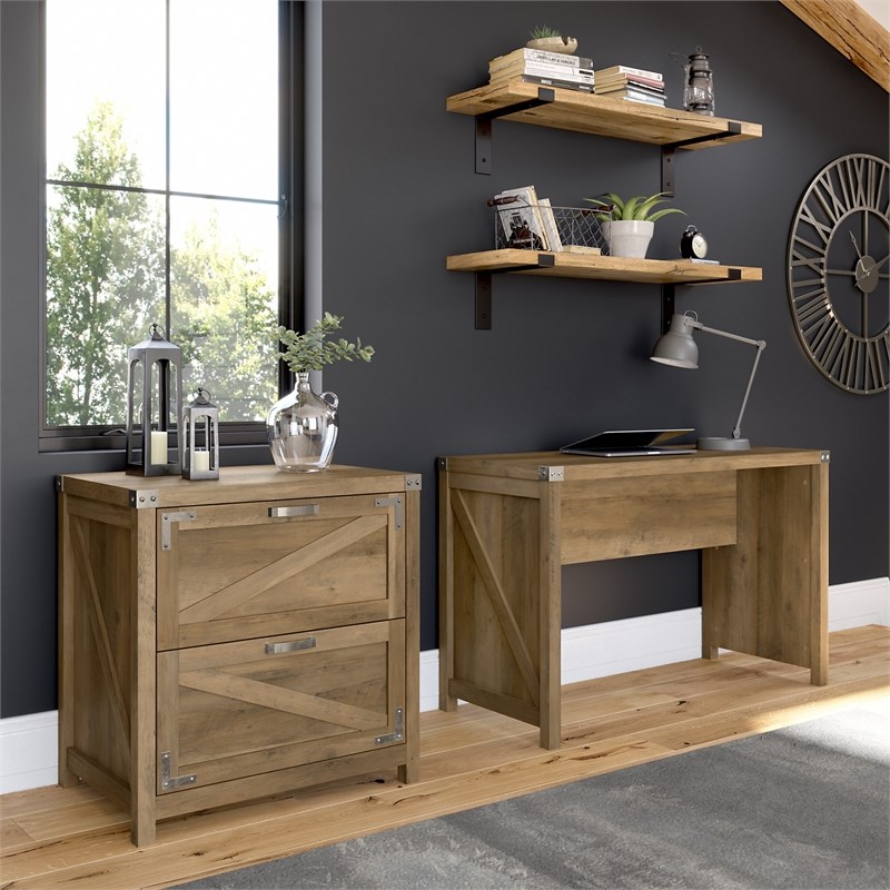 Cottage Grove Writing Desk with File Cabinet in Reclaimed Pine - Engineered Wood