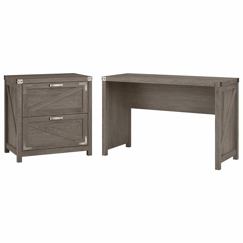 Cottage Grove Writing Desk with File Cabinet in Restored Gray - Engineered Wood