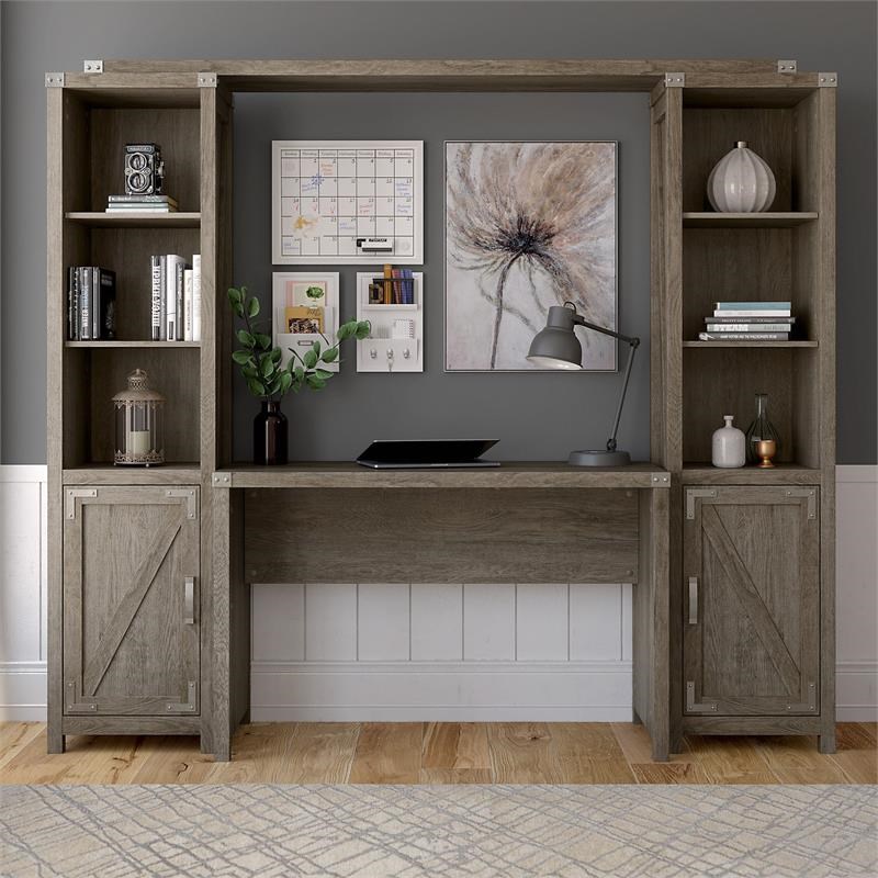 Cottage Grove Writing Desk with Bookshelves in Restored Gray - Engineered Wood