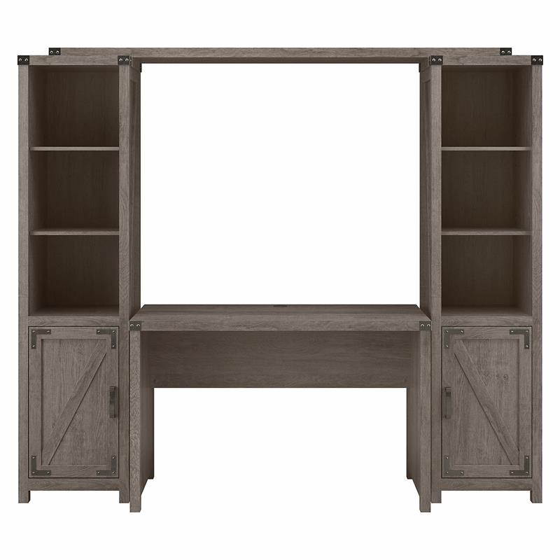 Cottage Grove Writing Desk with Bookshelves in Restored Gray - Engineered Wood