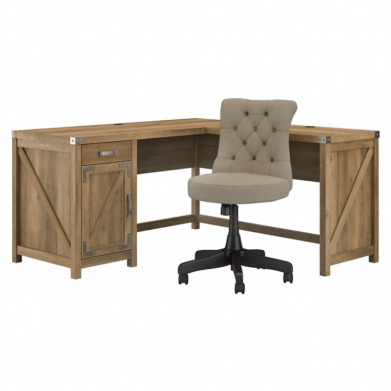 Cottage Grove L Shaped Desk and Chair Set in Reclaimed Pine - Engineered Wood
