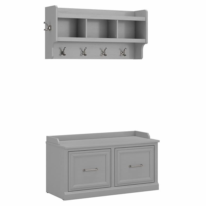 Woodland Shoe Storage Bench with Wall Mounted Shelf in Gray - Engineered Wood