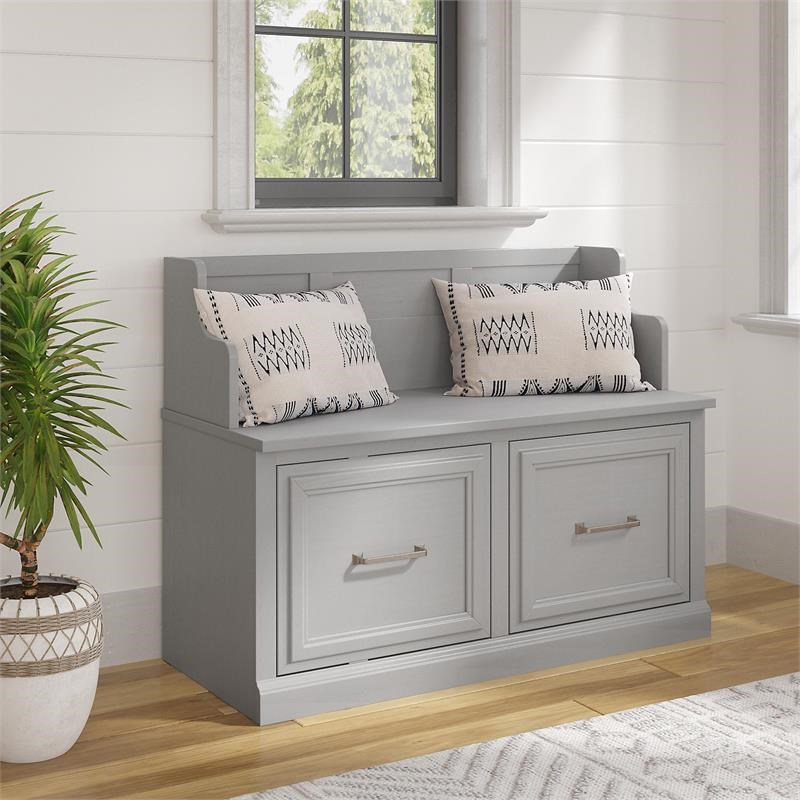 Woodland 40W Entryway Bench with Doors in Cape Cod Gray - Engineered Wood