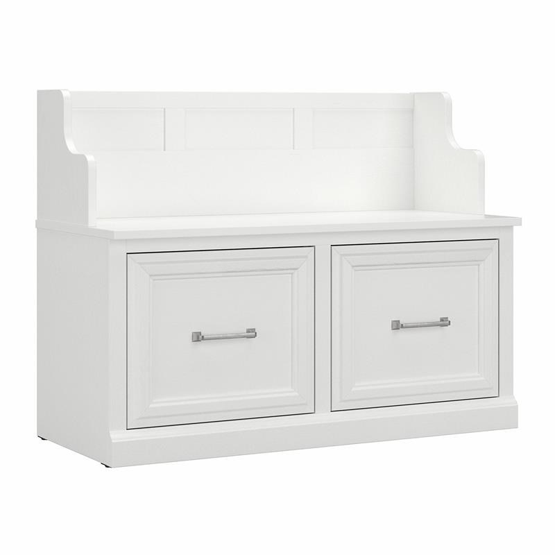 Woodland 40W Entryway Bench with Doors in White Ash - Engineered Wood