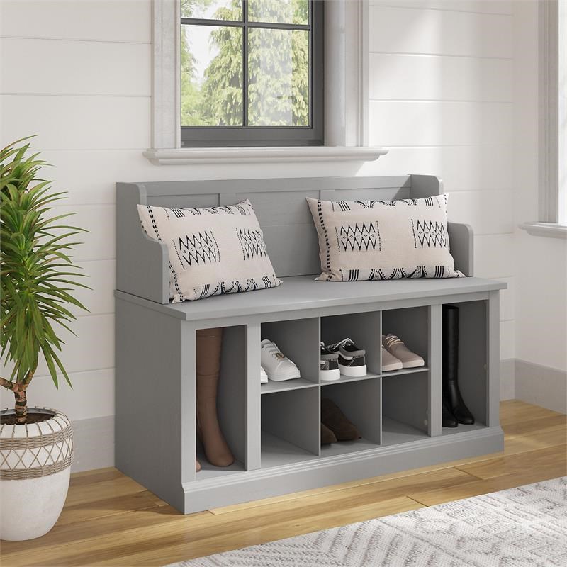 Woodland 40W Entryway Bench with Shelves in Cape Cod Gray - Engineered Wood