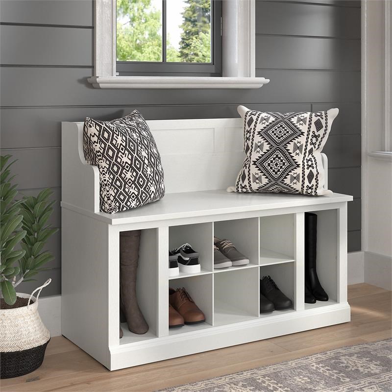 Woodland 40W Entryway Bench with Shelves in White Ash - Engineered Wood