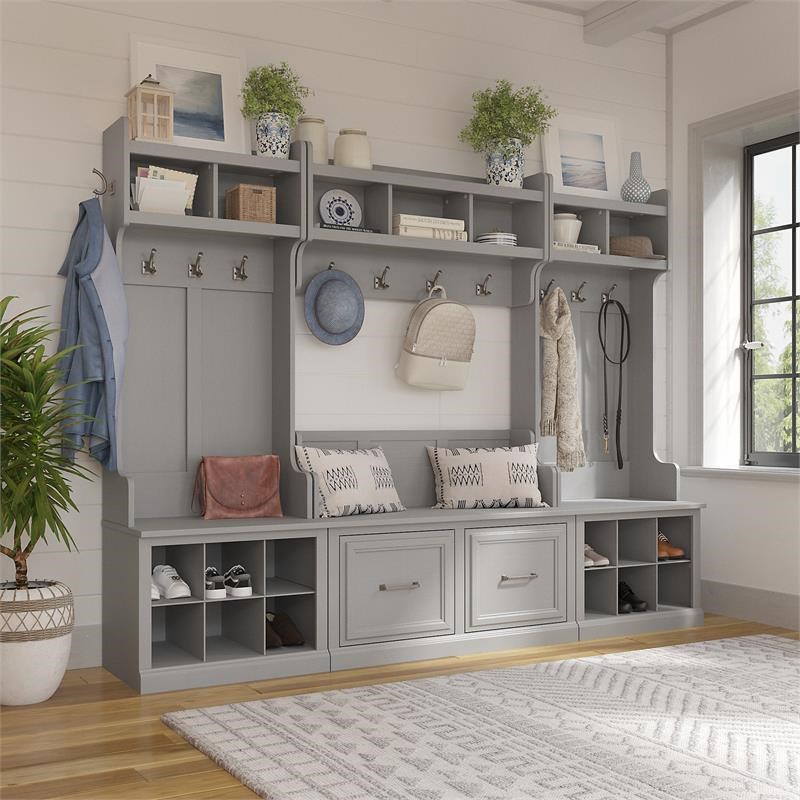 Woodland Full Entryway Storage Set with Coat Rack in Gray - Engineered Wood