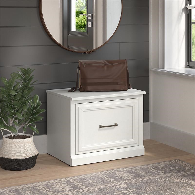 Woodland 24W Small Shoe Bench with Drawer in White Ash - Engineered Wood