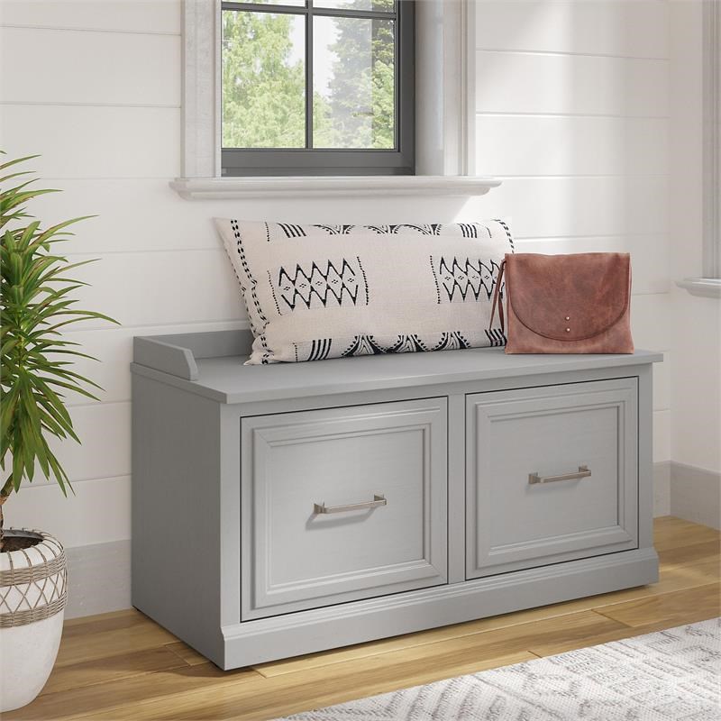 Woodland 40W Shoe Storage Bench with Doors in Cape Cod Gray - Engineered Wood