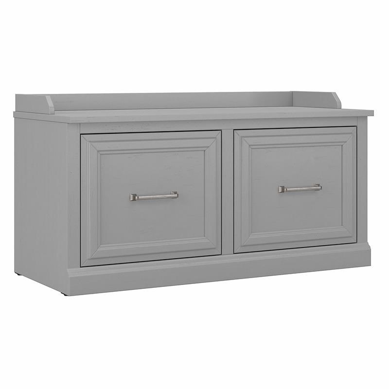 Woodland 40W Shoe Storage Bench with Doors in Cape Cod Gray - Engineered Wood