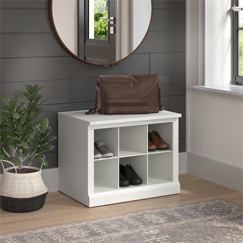 Woodland 24W Small Shoe Bench with Shelves in White Ash - Engineered Wood