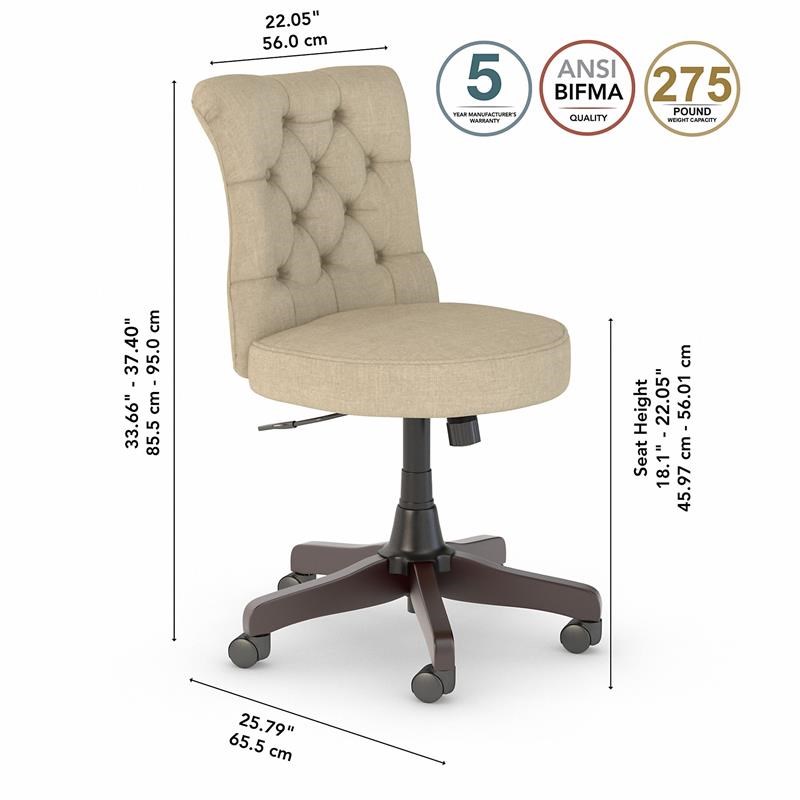 Cottage Grove Mid Back Tufted Office Chair in Tan Fabric