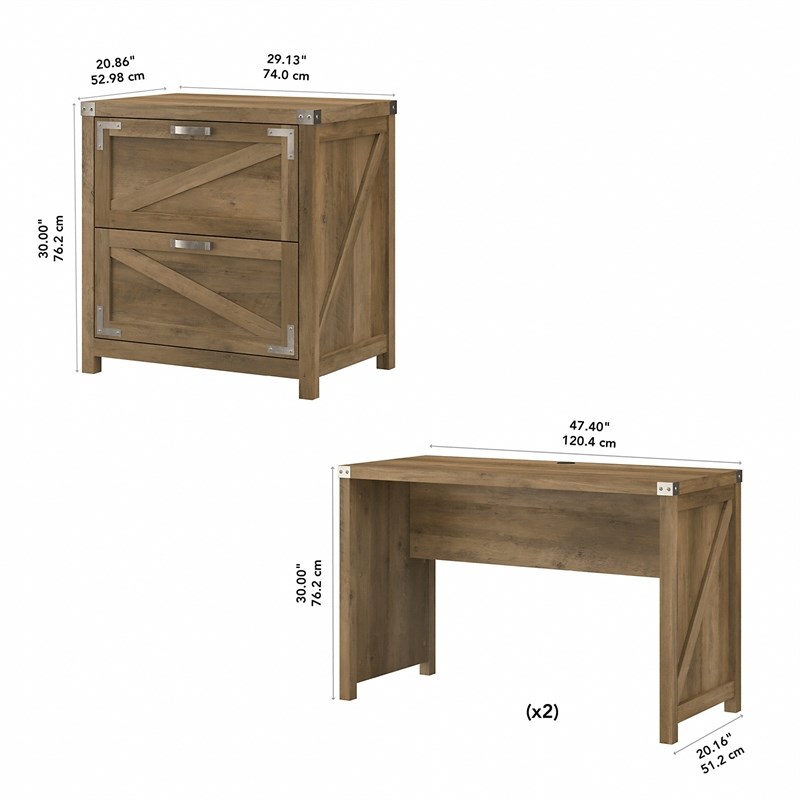 Cottage Grove 2 Person Desk Set with File Cabinet in Pine - Engineered Wood