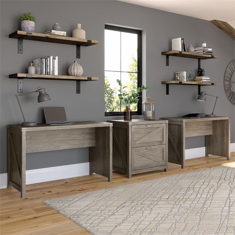 Cottage Grove 2 Person Desk Set with File in Restored Gray - Engineered Wood
