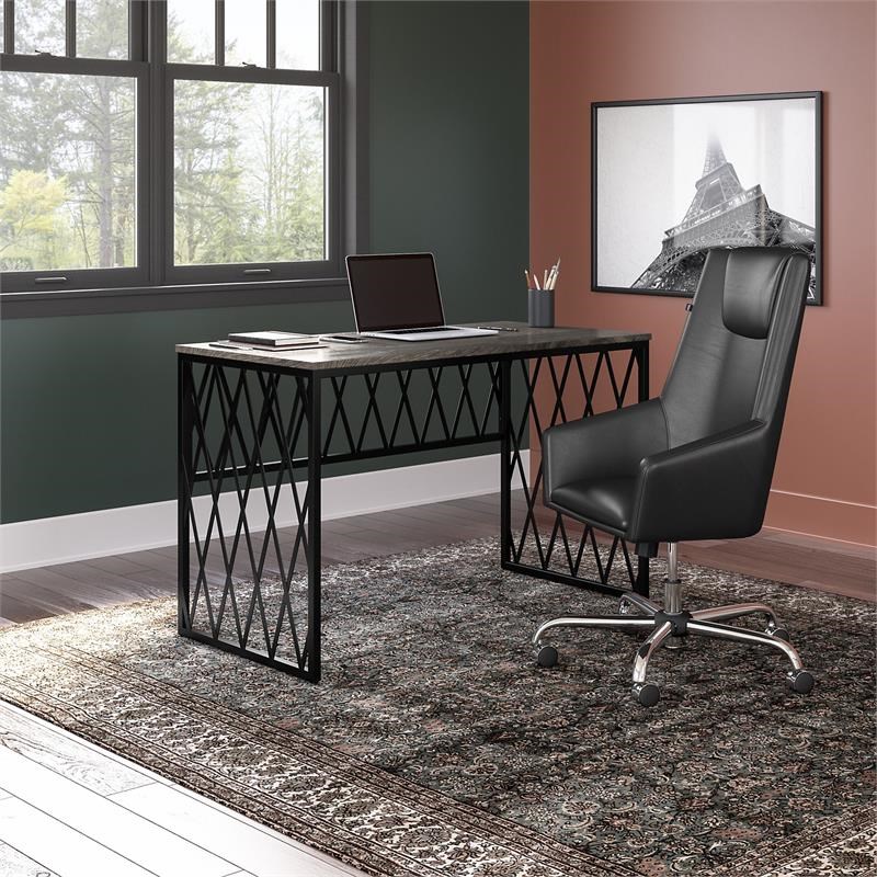 City Park 48W Industrial Writing Desk in Dark Gray Hickory - Engineered Wood