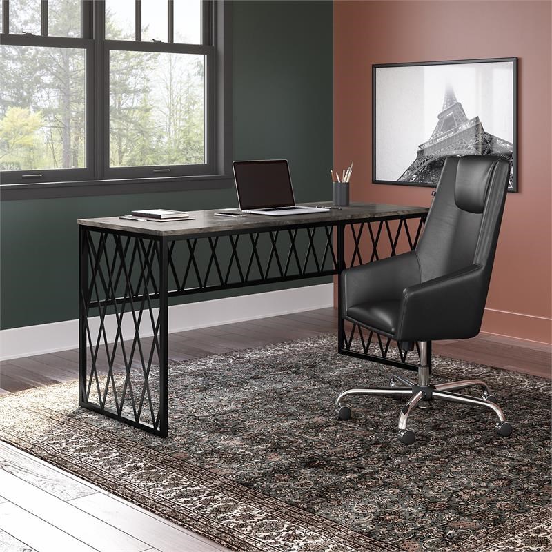 City Park 60W Industrial Writing Desk in Dark Gray Hickory - Engineered Wood