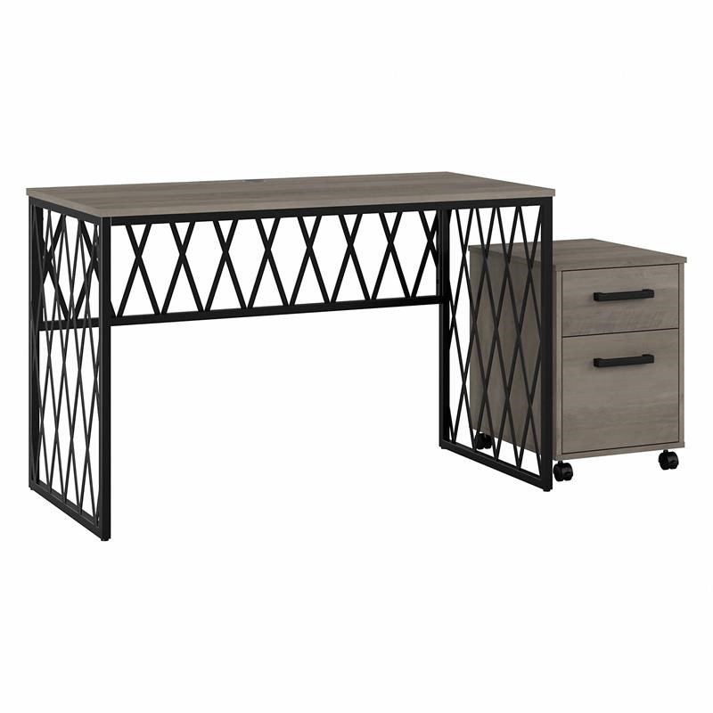 City Park 48W Industrial Desk with Drawers in Driftwood Gray - Engineered Wood