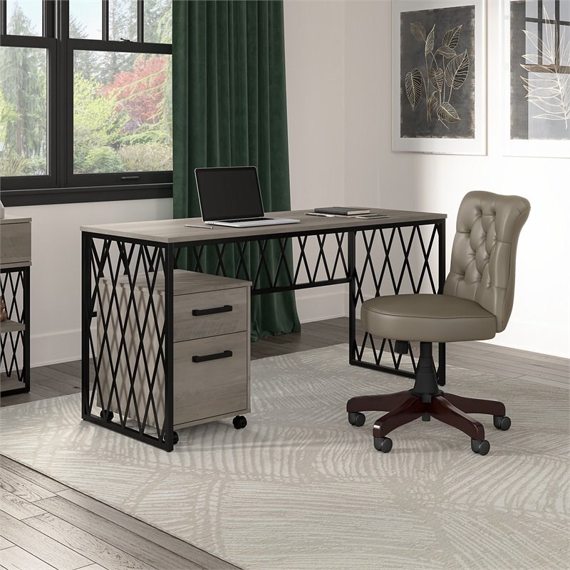 City Park 60W Industrial Desk with Drawers in Driftwood Gray - Engineered Wood