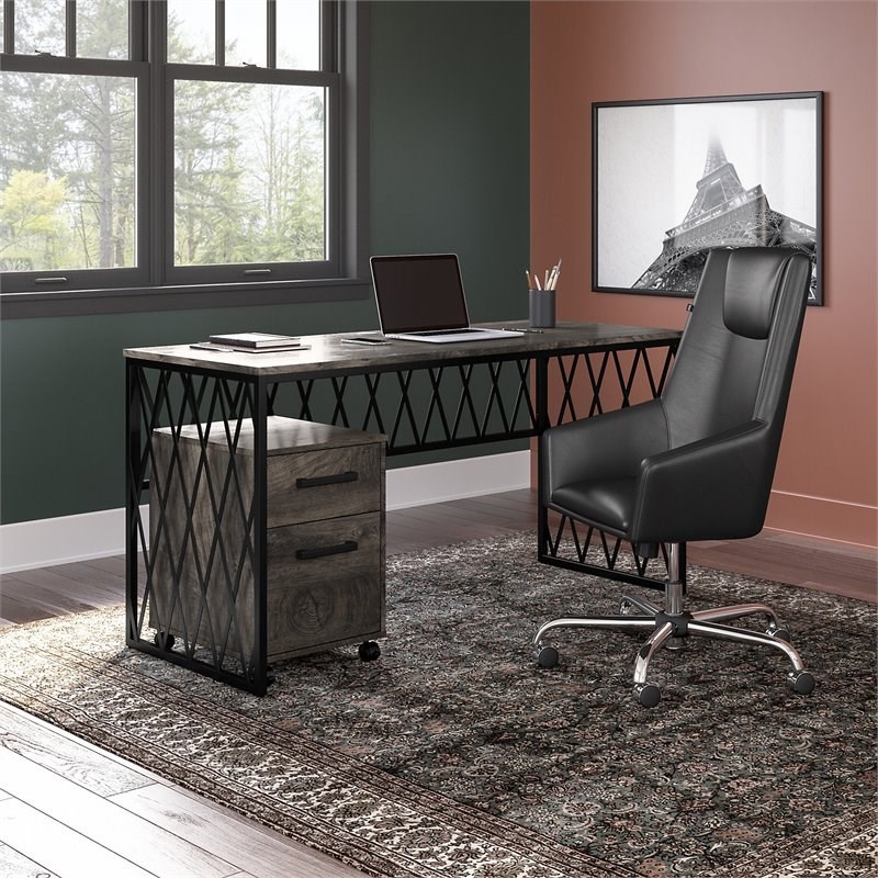 City Park 60W Industrial Desk with Drawers in Gray Hickory - Engineered Wood