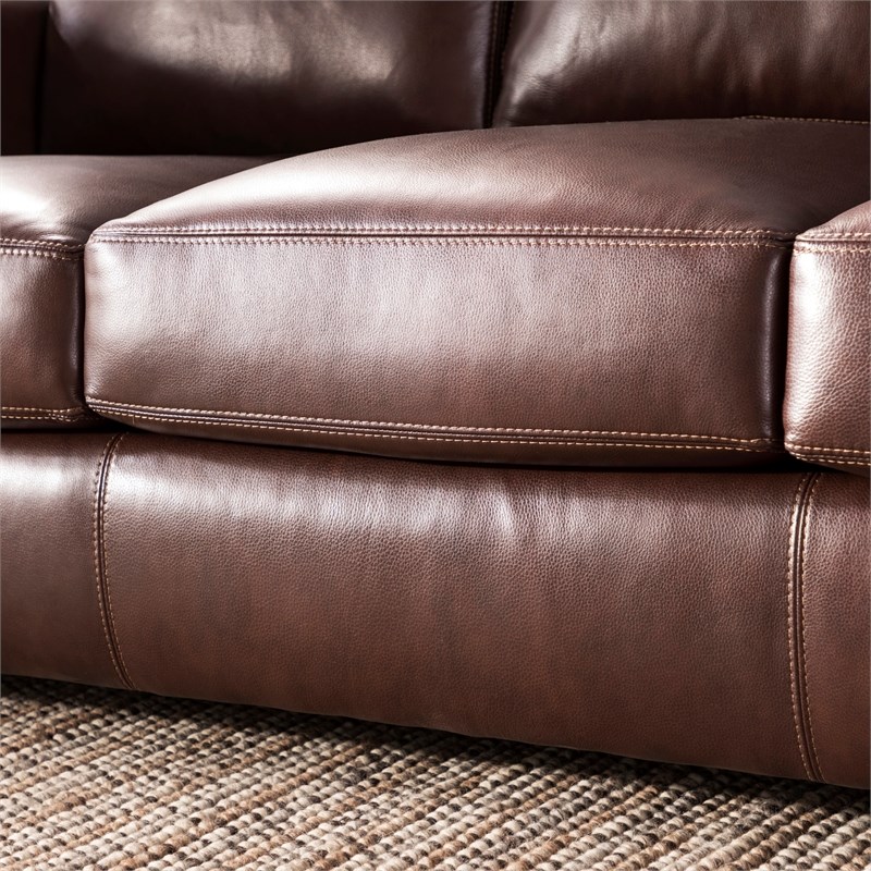 scherm rijm zoogdier Dalton Leather Topstitched Sofa In Brown | Homesquare