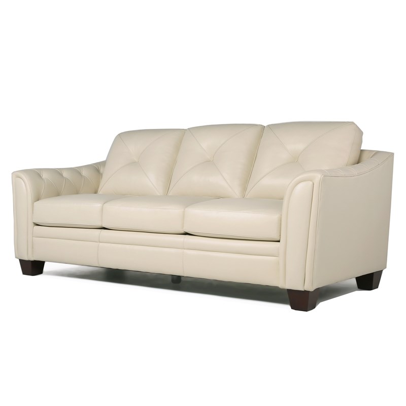 Daily Tufted Leather Sofa In Ivory