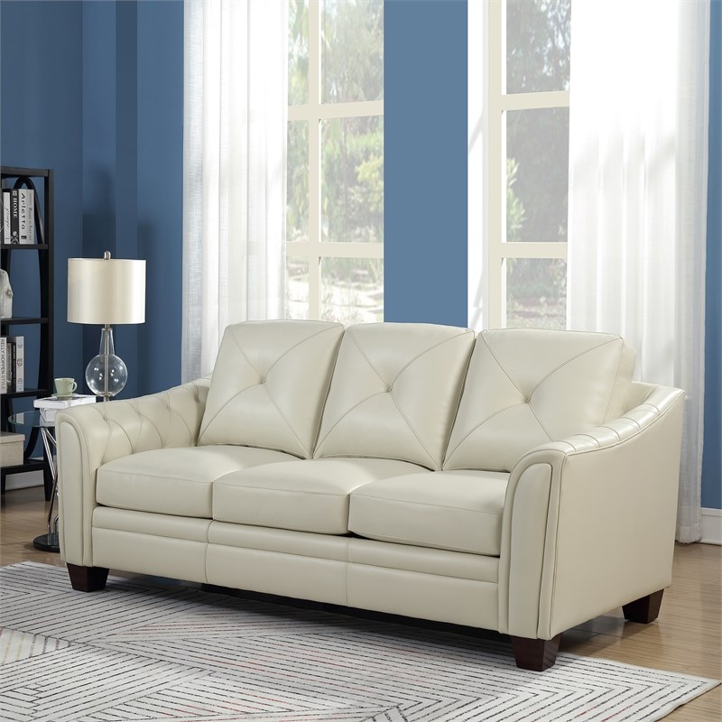 Daily Tufted Leather Sofa In Ivory Homesquare