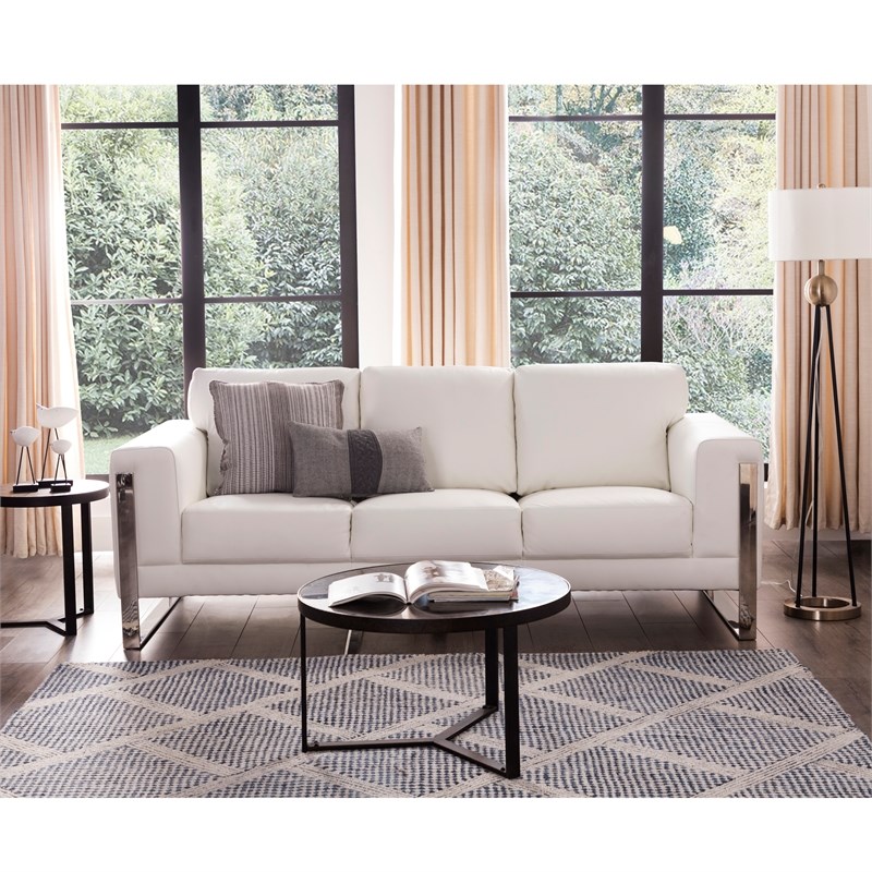 grayson leather sofa with metal leg in white 9403csfblanco