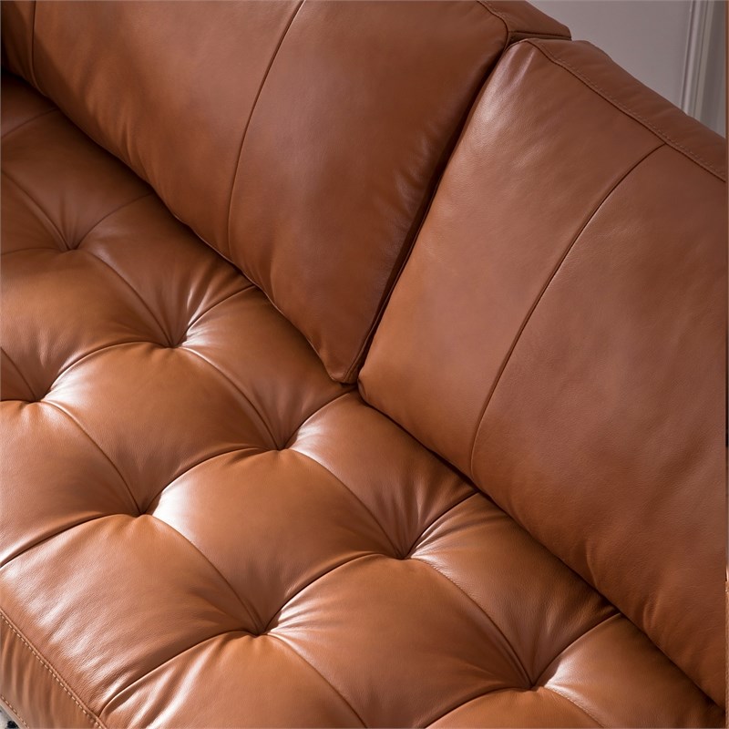 Stanton Leather Sofa With Tufted Seat, Tufted Camel Leather Sofa