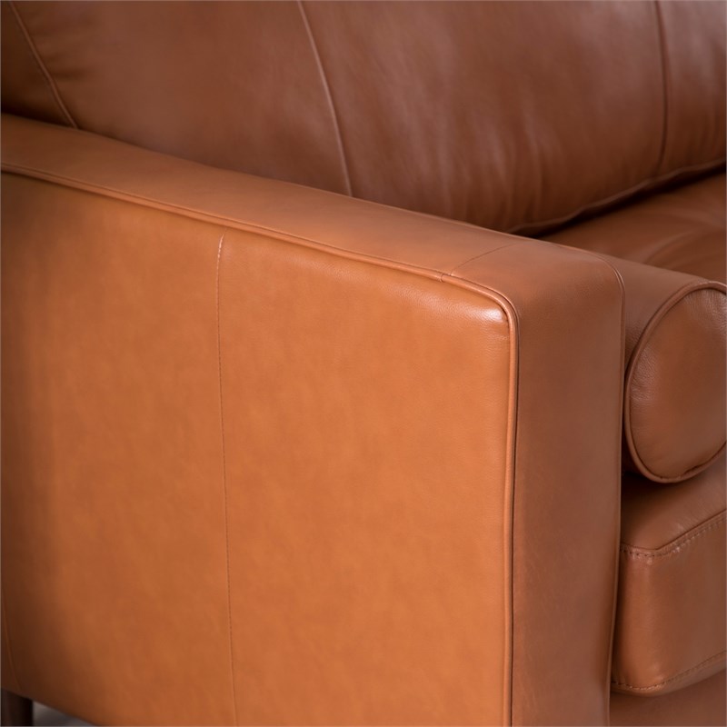 Stanton Leather Sofa With Tufted Seat, Stanton Leather Sofa With Tufted Seat And Back In Camel