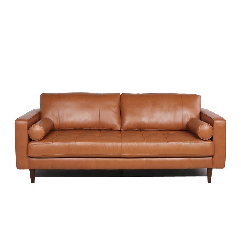 Stanton Leather Sofa With Tufted Seat, Stanton Leather Sofa With Tufted Seat And Back In Camel