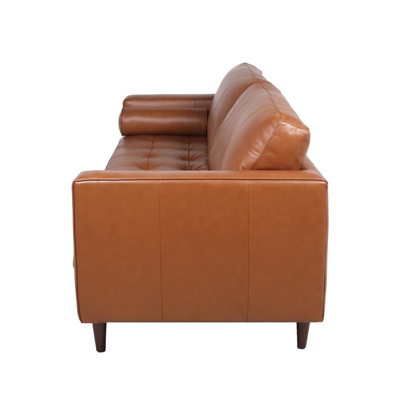 Stanton Leather Sofa With Tufted Seat And Back In Camel Homesquare Stanton Leather Sofa With Tufted Seat, Stanton Leather Sofa With Tufted Seat And Back In Camel