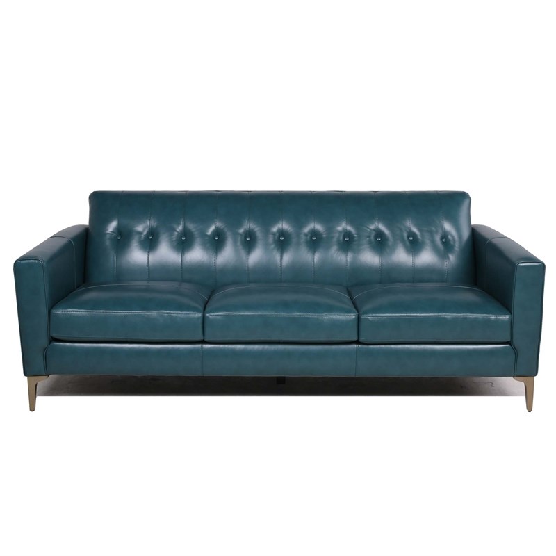 Payton Leather Sofa Tufted Back In, Blue Leather Tufted Sofa