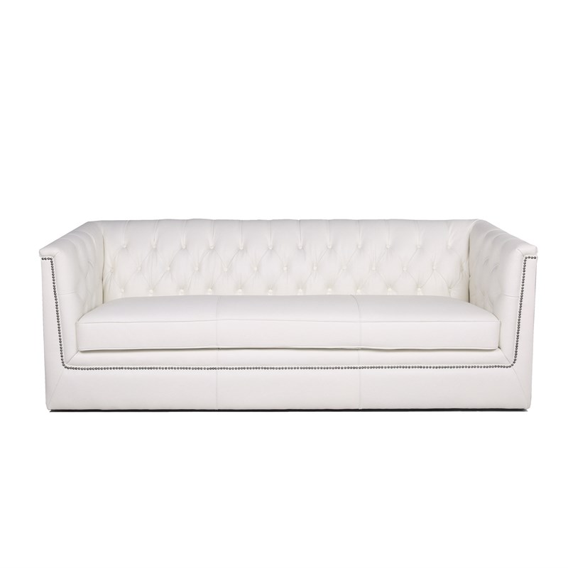 Taft Button Tufted Leather Sofa in White Homesquare