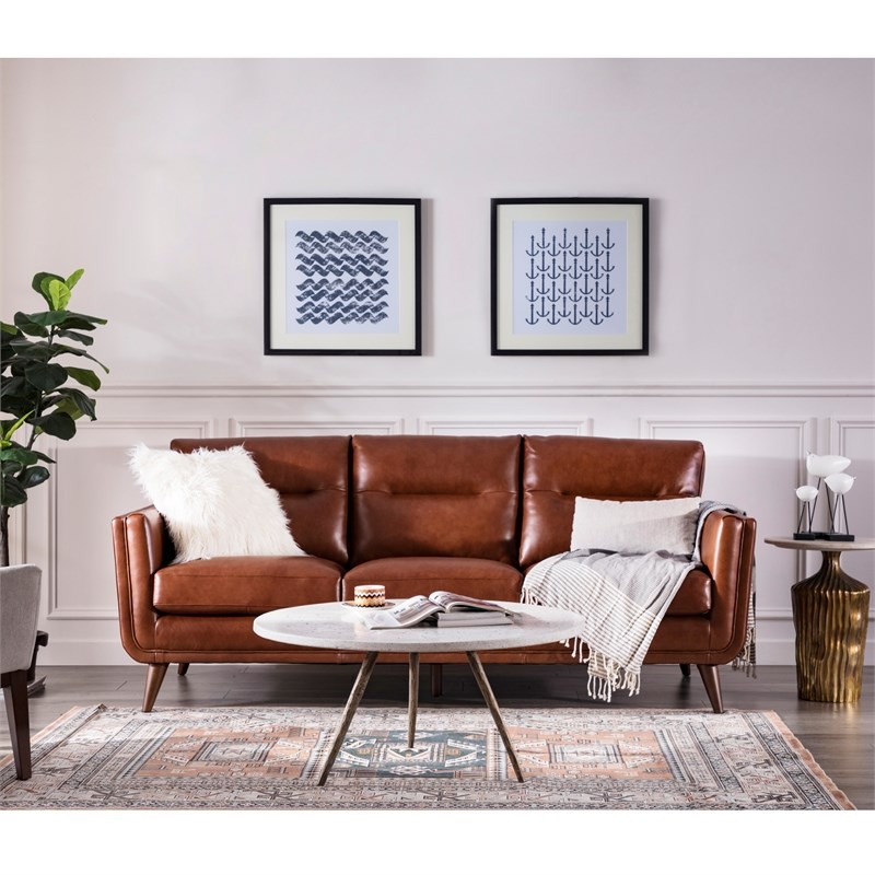 Rex MidCentury Leather Sofa in Cobblestone Brown Homesquare