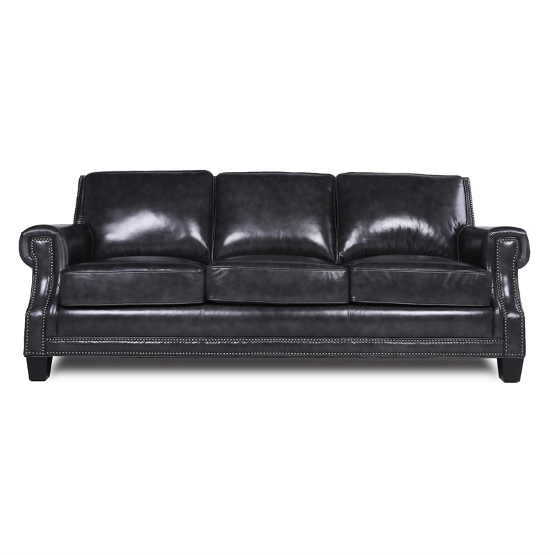 Greylord Leather Sofa with Nail head Trim in Gray Homesquare