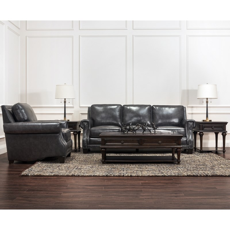 Greylord Leather Sofa with Nail head Trim in Gray Homesquare