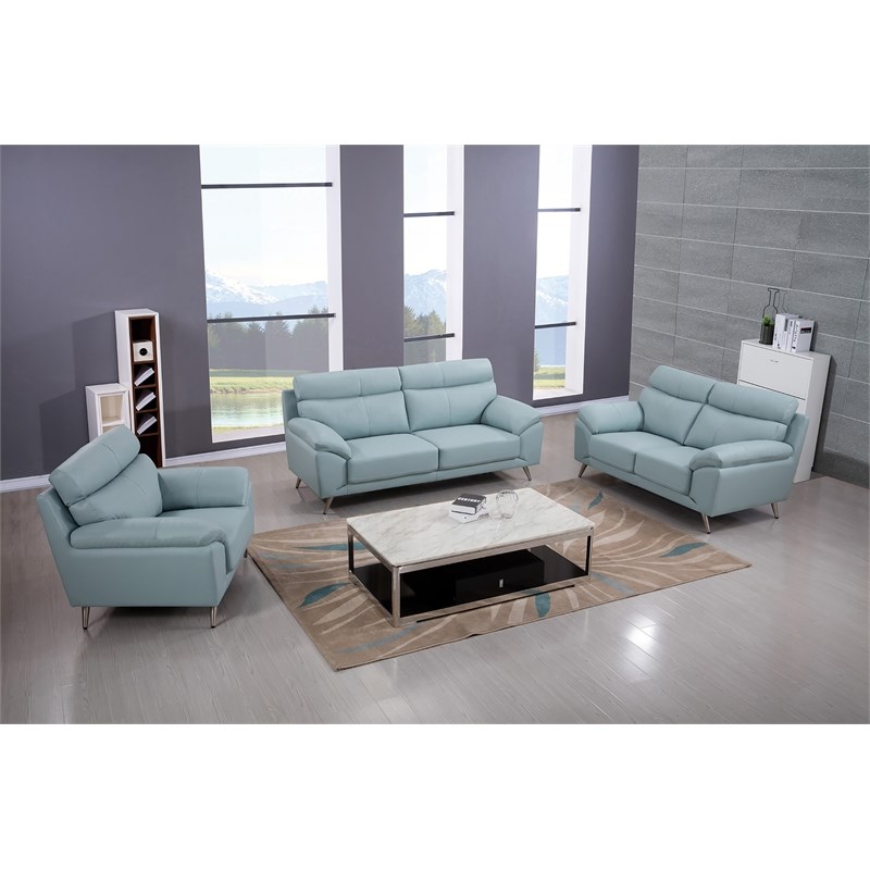 American Eagle Furniture Modern Leather Sofa in Light Blue