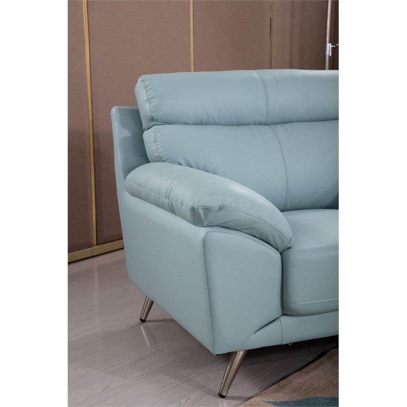 American Eagle Furniture Modern Leather Sofa in Light Blue