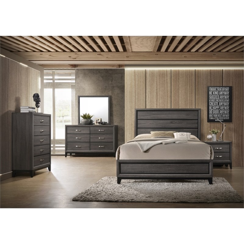 Sierra Queen 4 Pc Contemporary Bedroom Set Made with Wood in Gray