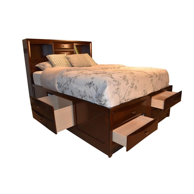 Emily Queen size Storage Platform Bed in Cherry made with Wood