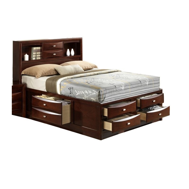 Emily Full 4 Piece Storage Platform Bedroom Set in Cherry made with Wood