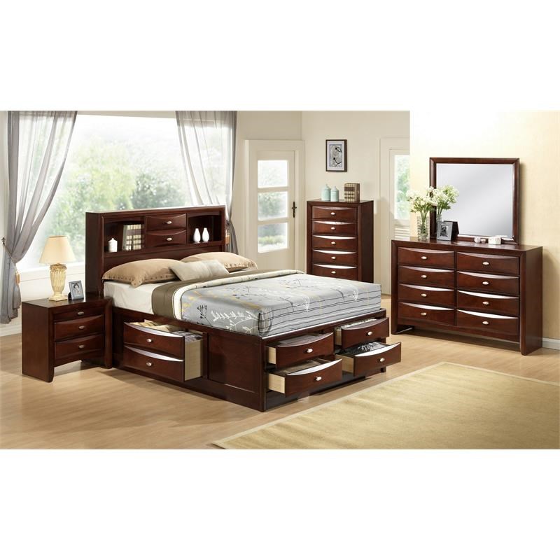 Emily Full 4 Piece Storage Platform Bedroom Set in Cherry made with Wood