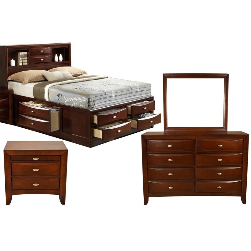 Emily King 4 Piece Storage Platform Bedroom Set in Cherry made with Wood